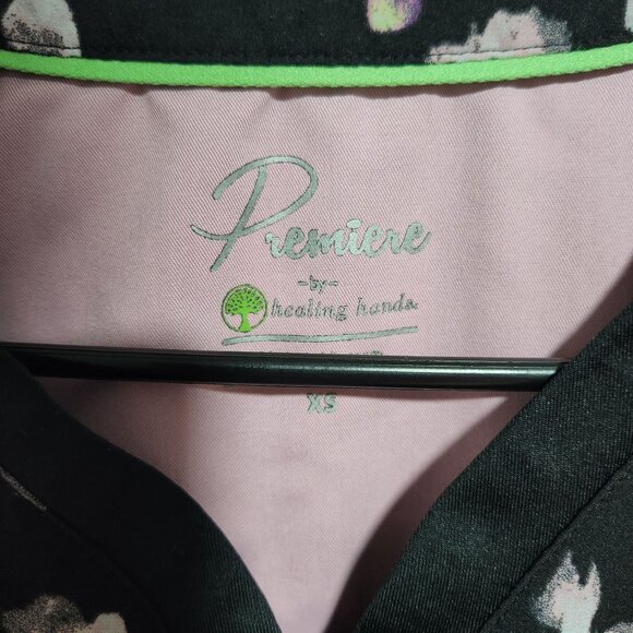 Healing Hands Premiere Scrub Top Womens Size XS Black Butterflies Uniform - Picture 3 of 4